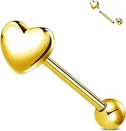[Jewseen] Titanium Tongue Piercing Heart Tongue Bars Internal Thread Gold Tongue Bar 14G Tongue Piercing Barbell for Women, 14G 16MM, Titanium