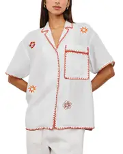 Rails Island Embroidered Relaxed Fit Linen Shirt