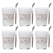 Overnight Oats Containers with Lids, 6Pcs - 10 Oz Jars with Spoons (White)