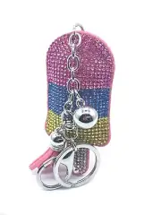 Bling Ice Cream Shape Keychain Glitter Pink Silver Tassel Chain Bag Accessory