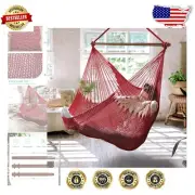 Extra Large Hanging Rope Hammock Chair with Steel Bar for Indoor & Outdoor Use