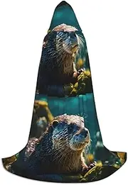 Animal Cute Brown Otters Print Unisex Hooded Cloak For Carnival Theme Party Decorations Witch Costume Cosplay