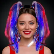 Red White Blue Patriotic Dreads/Noodles Flashing Dreads Diva Plastic Headband.