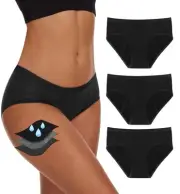 Period Underwear For Women, Leak-Proof Hipster, Brief, Heavy Flow, 3 Pack Black