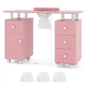 CostwayManicure Table Nail Desk with Electric Dust Collector 3 Dust Bags-Pink