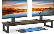 Dual Monitor Stand Riser, 39Inch Large Stands for 2 Monitors, Computer Stand, Wooden Desktop Oraganizer Shelf Office Desk Computer,Laptop,TV Brown
