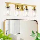 Bathroom Vanity Light Modern Matte Wall Sconce Lighting with Clear 4-Light Gold