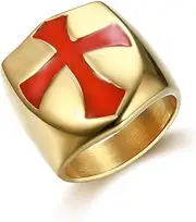 [Generic] Distinctive Red Maltese Cross Ring Templar Knights Titanium Steel Band Symbol of Courage and Heritage