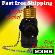 New Light Bulb Switch Socket Pull Chain Dual Receptacle Outlet - Black