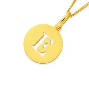 9ct Gold Initial 'e' Serif Style Round Disc Pendant