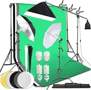 Abeststudio Photography Studio Softbox Lighting Kit, 2X 135W Umbrella Continuous Lighting + 2X 25W LED Bulb + Background Support System Green Screen Backdrop Portrait Product Video Shooting