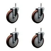 5 Inch Maroon Polyurethane Wheel Swivel 7/16 Inch Grip Ring Stem Caster Set SCC