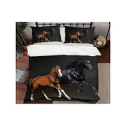 3D Animal Black Horse 44 Bed Pillowcases Quilt King Size