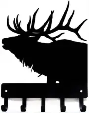 ELK HEAD Wall Art Metal KEY HOLDER Rack Hanger 5 Hooks - Made US