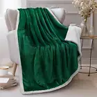 Plush Sherpa Fleece Throw Blanket Emerald Green | Soft, Warm, Fuzzy Dark Forest