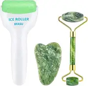 BFASU Facial Roller Set of 3, Ice Roller, Two-sided Jade Roller and Gua Sha Massage Tool, Rolling Tool for Facial Beauty and Body Massage, Helps Reduce Puffy,Skin Care Gifts (Green)