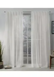 Exclusive Home Curtains Belgian Sheer Linen Hidden Tab Panel Pair, 50x96, White