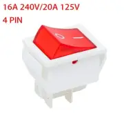 Reliable 4 Pin Rocker Switch Red LED Light Double Pole 16A 240V 20A 125V