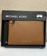 NWT Michael Kors Men's Andy Leather Slim Billfold Luggage Wallet with Box