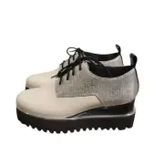 NEW United Nudes Shoes Wedge Women's Sz 38/7.5-8 Brogue Oxford Cream Silver