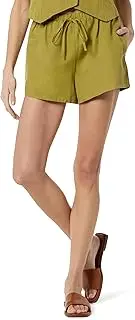 [The Drop] Women's Emilie Relaxed Pull-On Linen Shorts Olive Oil, XXL, Plus Size