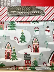 CHRISTMAS GINGERBREAD VILLAGE HOUSES FABRIC SHOWER CURTAIN SNOWMEN CANDY HOOKS