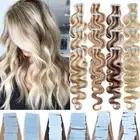 Highlight Curly Tape in Real Remy Human Hair Extension Skin Weft Thick Glue Wave