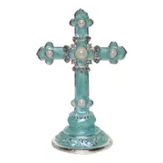 Mini Blue Standing Cross with Pearls & Diamante Crystals