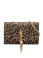 Saint Laurent Kate Chain Wallet with Tassel in Leopard Print