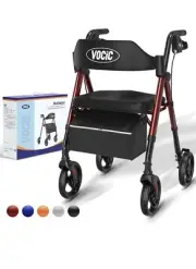 VOCIC WALKERS Z21 Seniors Foldable Walker with Seat Rollator Walker Gloria Red