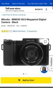 Excellent Minolta MND30 30MP 2.7K Ultra HD 4X Zoom Digital Camera (Blue)