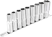9PCS Hex Long Socket Set,1/2" Drive Metric Deep Socket, 10-24mm Socket Set with Metal Rail for Home Car Repair & DIY, CR-V, 76mm Long