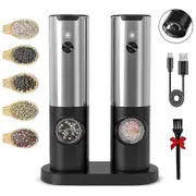 Rechargeable Electric Salt And Pepper Grinder Set With Double Charging Base, Usb Cable, Automatic S BOLU