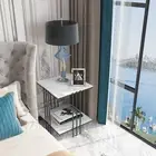 2 Tier Marble Sofa Side End Table, Bedside Tables, Storage Nesting Table, Black