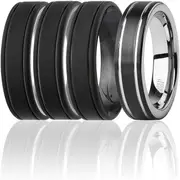 ROQ Silicone Wedding Twin 2Layer Ring Set - Black by ROQ for Men - 4 x 10 mm Ring