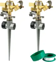 Hourleey 2 Pack Brass Impact Lawn Sprinklers Pulsating Sprinkler, Multicolor