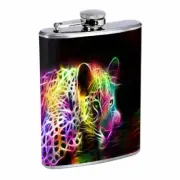 Neon Rainbow Cheetah Em1 Flask 8oz Stainless Steel Hip Drinking Whiskey