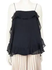 Navy Silk Polkadot Ruffle Vest Top