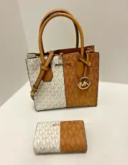 Michael Kors Mercer MD Satchel Messenger Xbody Bag + Bifold Wallet - Deer Multi