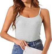 [cheibear] Womens Camisole Tops with Built in Bra Slim Fit Adjustable Spaghetti Strap Scoop Neck Tank Top