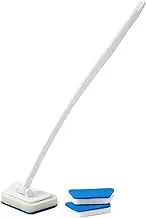 Long Handle Sponge Cleanup Brush, 56 cm PP Fiberglass Reinforced Bathroom Tool with 3 Replacement Heads, Trapezoidal Head for Bathtub Tiles Glass Floors