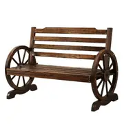 Outdoor Wooden Wagon Wheel Bench - Brown
