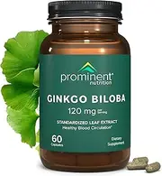 Prominent Nutrition Ginkgo Biloba 120mg Herbal Supplements for Focus Ginkgo Biloba Leaf Extract, Memory Aid Supplements Vegan, Non GMO, Gluten Free, Soy Free, 60 Vegetarian Capsules