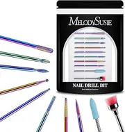 Tungsten Carbide Diamond Nail Drill Bits Set MelodySusie Nail File Bits 7pcs 3/32 inch for Acrylic Gel Nails Cuticle Manicure Pedicure