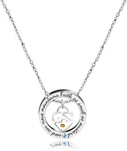 [Mayfaith] Unique Round Stainless Steel Engraved Faith as Small as Mustard Seed Can Move Mountains Religious Scripture Necklace, Inspirational Christian Mustard Seed Prayer & Blessing Jewelry