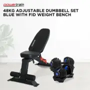 Powertrain 48KG Adjustable Dumbbell Set - Blue with FID Weight Bench