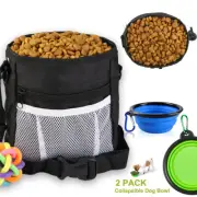 Collapsible Travel Food Water Dog Bowl + Waterproof Dog Treat Training Pouch Bag