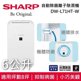 SHARP夏普 6L自動除菌離子除濕機 DW-L71HT-W