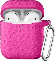 WJK Compatible with Apple AirPods 1st/2nd Generation Charging Case, Stylish Soft Silicone Leopard Print Engraved Protector with Keychain Compatible with AirPods Case, Rose Pink