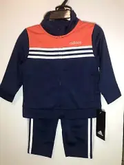 New Adidas Baby Boy 2-Pcs Set Blue Jacket & Pant Size 12 Month Orange Navy